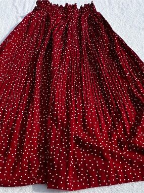 Red Polka Dot Pleated Midi Skirt